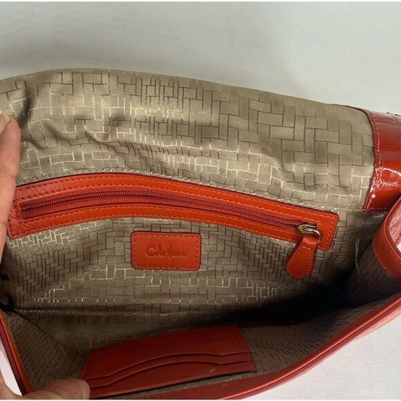 Cole Haan Pouch Wallet Red Orange Croc Patent Zip Mirror Organizer 11 in  X  5 i - Picture 9 of 12
